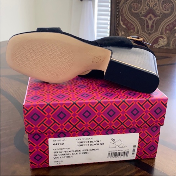 79. NEW (NIB)Tory Burch Selby 75MM Block Heel Sandal Silk/Suede - Picture 7 of 9